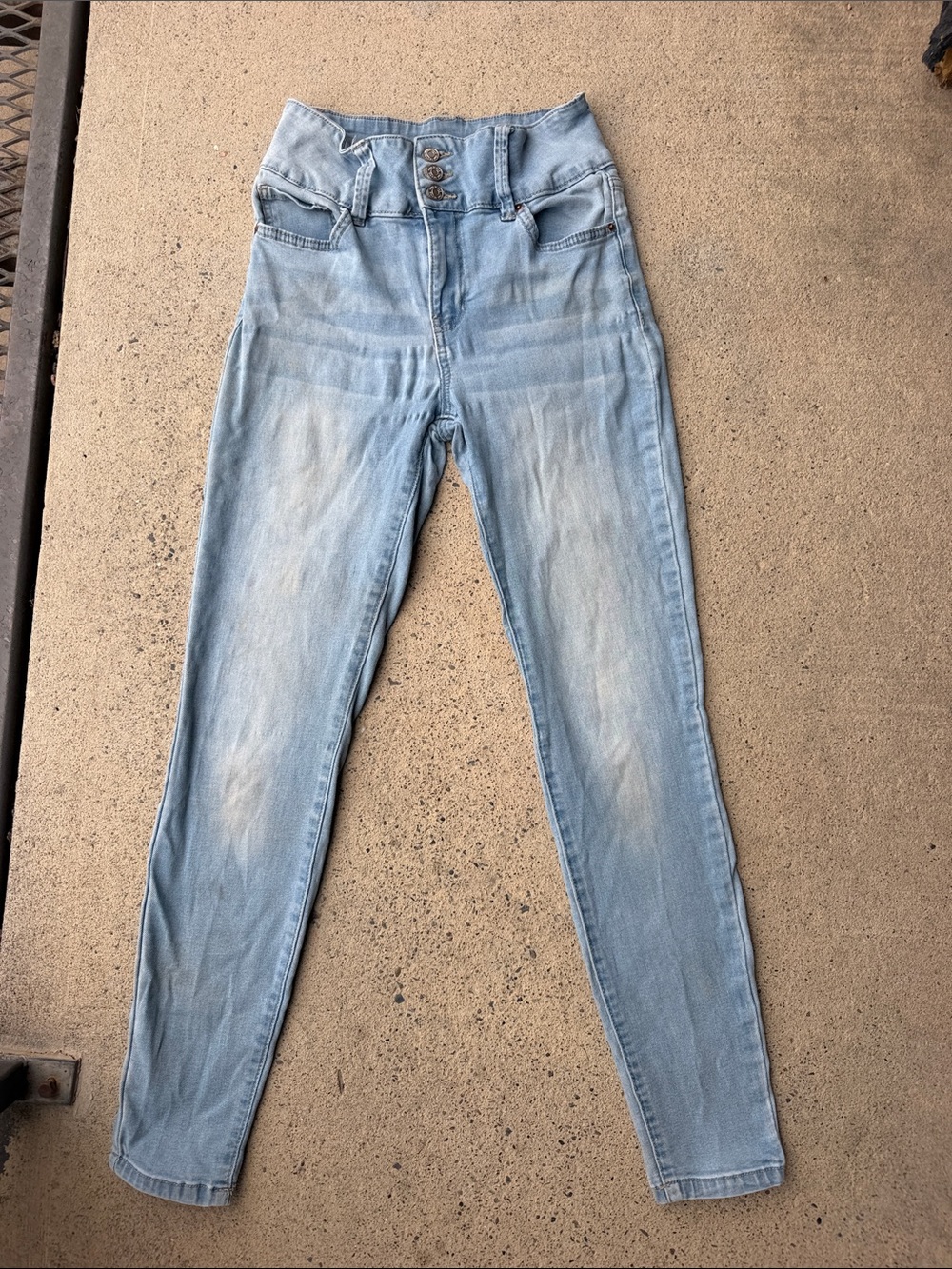 YMI High-Rise Light Blue Button-Front Skinny Jeans